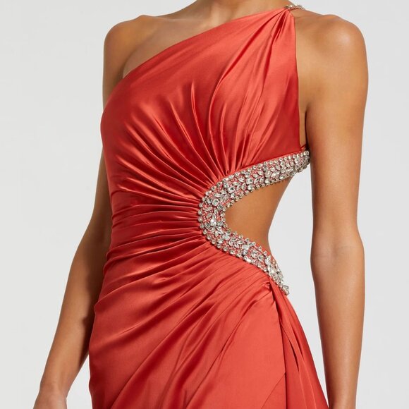 NWT | Mac Duggal 11692 One Shoulder Jewel Embellished Side Cut Out Gown Red 8‎ - Picture 2 of 7